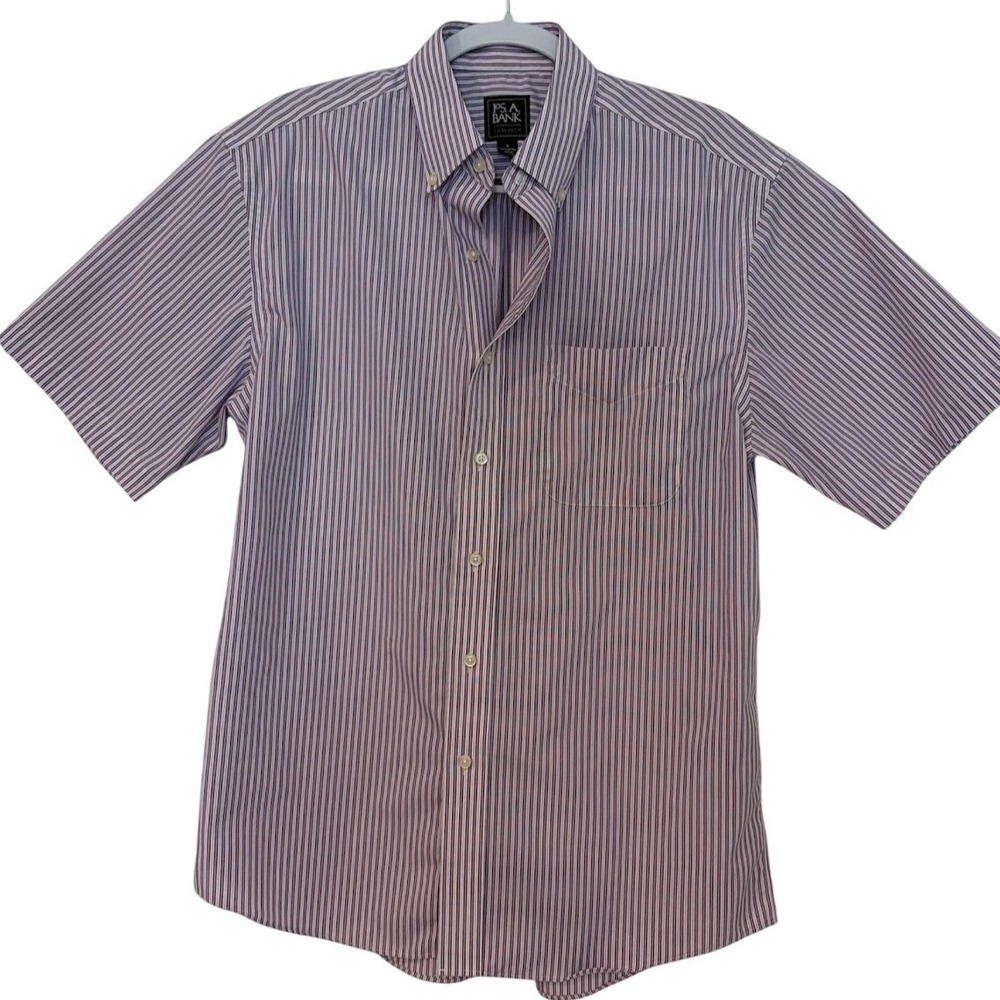 Jos A‎ Bank Button Up Shirt M Purple Pink Stripe